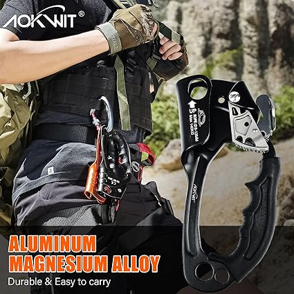 Certified Rope Ascender Aluminum Alloy Rock Climbing Gear Strong Rigging Rappelling Equipment for Rock Tree Climbing Arborist Rescue Mountaineering Caving